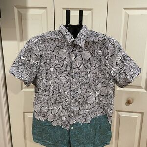 Perry Ellis Black and Teal Floral Men's Shirt